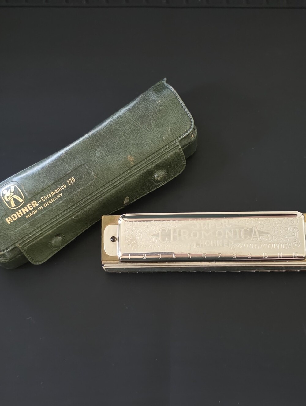 Vintage M. Hohner Germany Super Chromonica 270 Harmonica Key of G W/Case